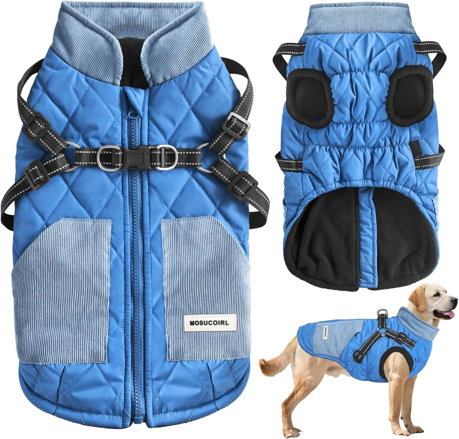 Mosucoirl Warm Dog Coats Pet Clothes, Waterproof Dogs Jacket Reflective Pet Outfits Winter Dog Cold Weather Coat Cozy Snow Jackets Vest for Small Medium Large Dogs Puppy Doggie