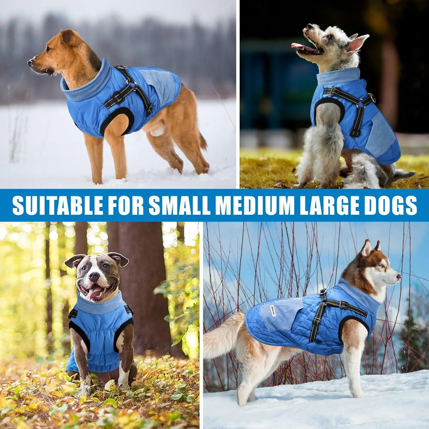 Mosucoirl Warm Dog Coats Pet Clothes, Waterproof Dogs Jacket Reflective Pet Outfits Winter Dog Cold Weather Coat Cozy Snow Jackets Vest for Small Medium Large Dogs Puppy Doggie