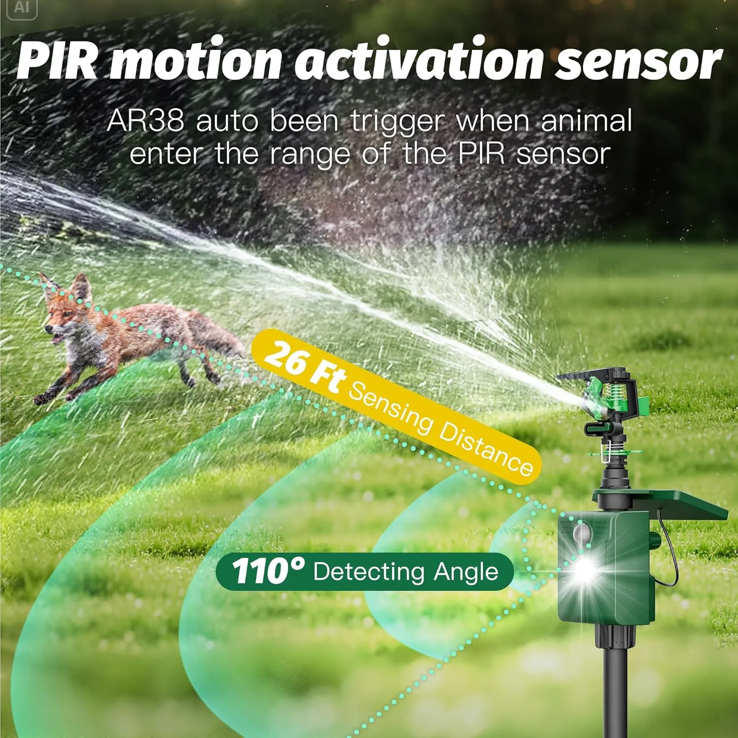 Motion Activated Animal Repeller with Water Sprinkler and Flashing Light, Solar Powerd Deer Cat Repellent Outdoor Deer Deterrent - Keep Rabbits Shunks Dog Raccoons Birds Away from Lawn and Garden