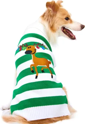 NACOCO Dog Sweater Pet Christmas Elk Bells Sweaters Halloween Reindeer for Small Dog and Cat(Green,XXS)