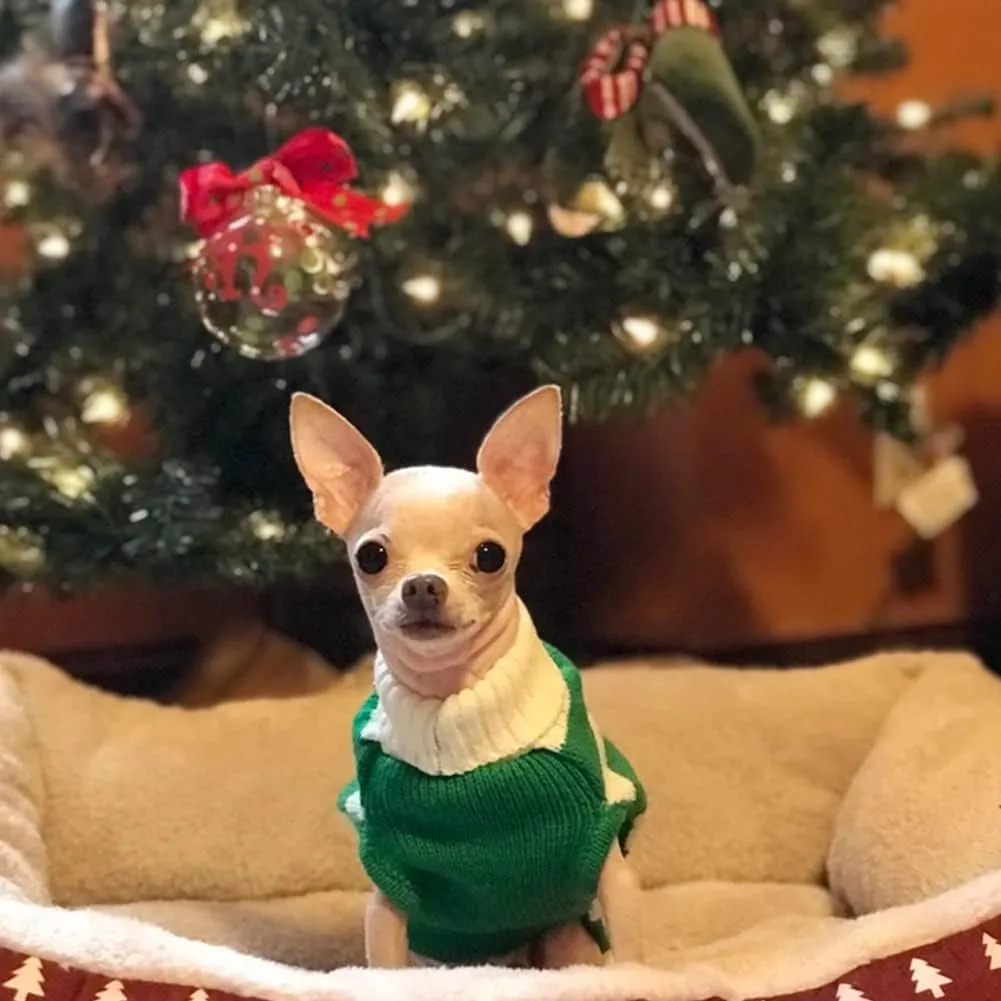 NACOCO Dog Sweater Pet Christmas Elk Bells Sweaters Halloween Reindeer for Small Dog and Cat(Green,XXS)