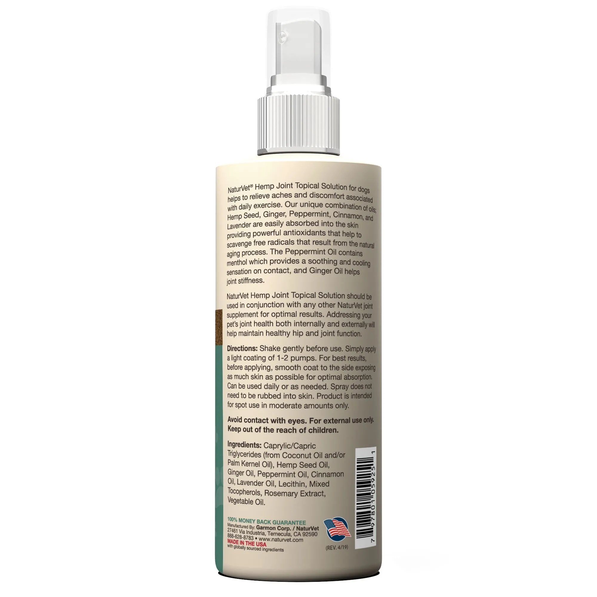 Naturvet Hemp Joint Topical with Ginger Spray Hip and Joint Dog Supplements - 6 oz Bottle