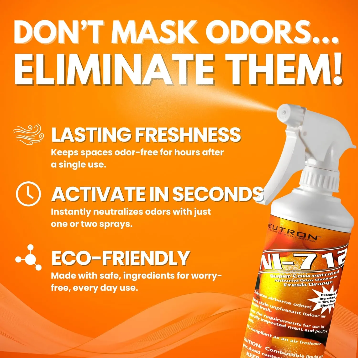 Neutron Industries NI-712 Fresh Orange Odor Eliminator Spray (4 bottles)  Powerful, Long-Lasting Odor Neutralizer  Instant Air Freshener for Home, Car & More  Pint-Sized (16 oz)