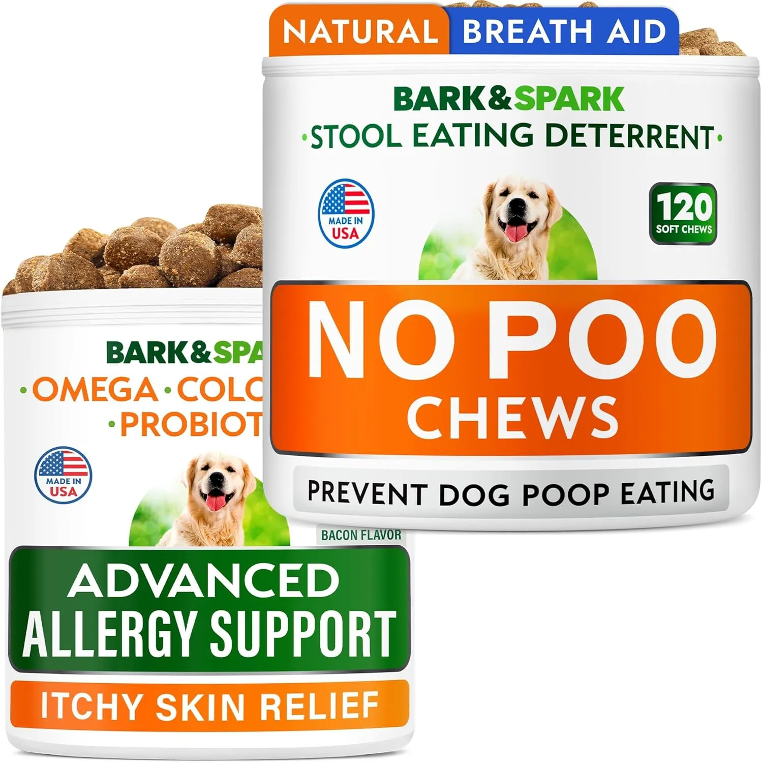 No Poo Chews   Advanced Allergy Relief Chews Bundle - Stool Eating Deterrent - Dry & Itchy Skin Relief - Itching, Paw Licking & Hot Spots - Digestive Enzymes & Breath Aid Support - Made in USA