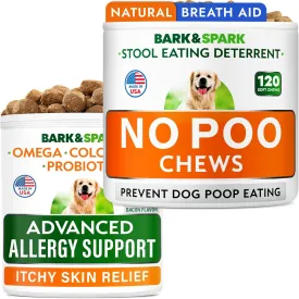No Poo Chews   Advanced Allergy Relief Chews Bundle - Stool Eating Deterrent - Dry & Itchy Skin Relief - Itching, Paw Licking & Hot Spots - Digestive Enzymes & Breath Aid Support - Made in USA