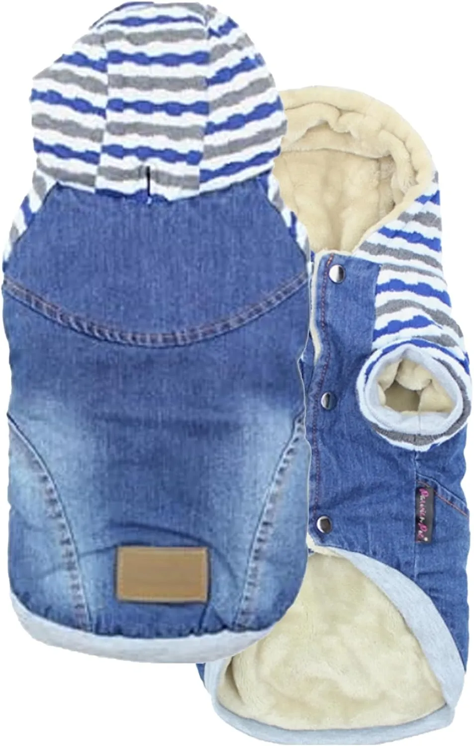 Parisian Pet Basic Dog Hoodie - Lightweight Denim Striped Sweatshirt - Pullover With Leash Hole and Pockets - Blue Cotton Clothes for Large Dogs - 3XL