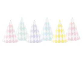 Pastel Diamond Birthday Party Hats - 6 pack S7024