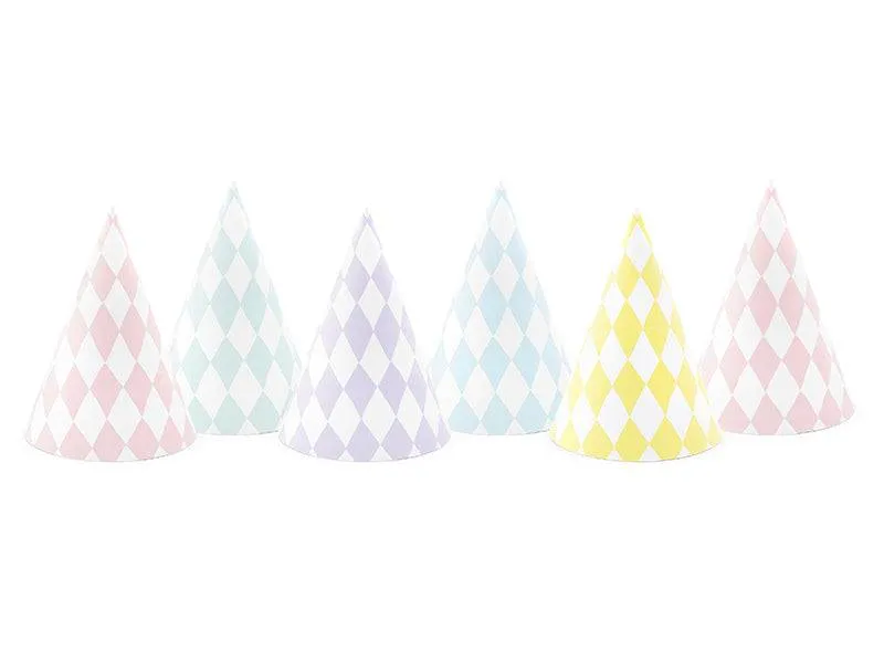 Pastel Diamond Birthday Party Hats - 6 pack S7024