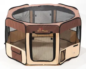 Pawer 3618.5 8-Panel Foldable Pet Playpen, for Small Medium Cat/Dog/Puppy, Brown Beige, 600D Oxford Cloth Portable Indoor & Outdoor Kennel with Carry Bag, Multiple Sizes & Colors Available