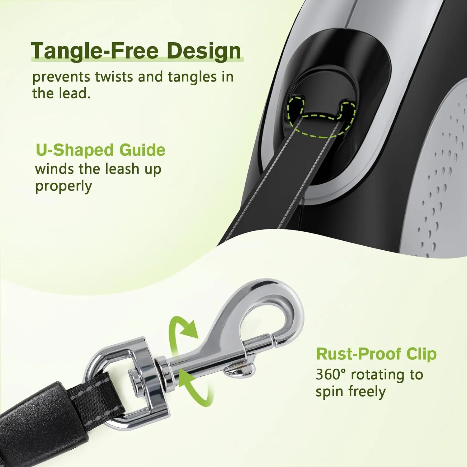 Pecute 26 ft Retractable Dog Leash, 360 Tangle-Free, Nylonup Leash, Heavy Duty Dog Leash with Anti-Slip Handle, Retractable Dog Leash Cord with Poop Bags Holder(Grey)
