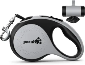 Pecute 26 ft Retractable Dog Leash, 360 Tangle-Free, Nylonup Leash, Heavy Duty Dog Leash with Anti-Slip Handle, Retractable Dog Leash Cord with Poop Bags Holder(Grey)