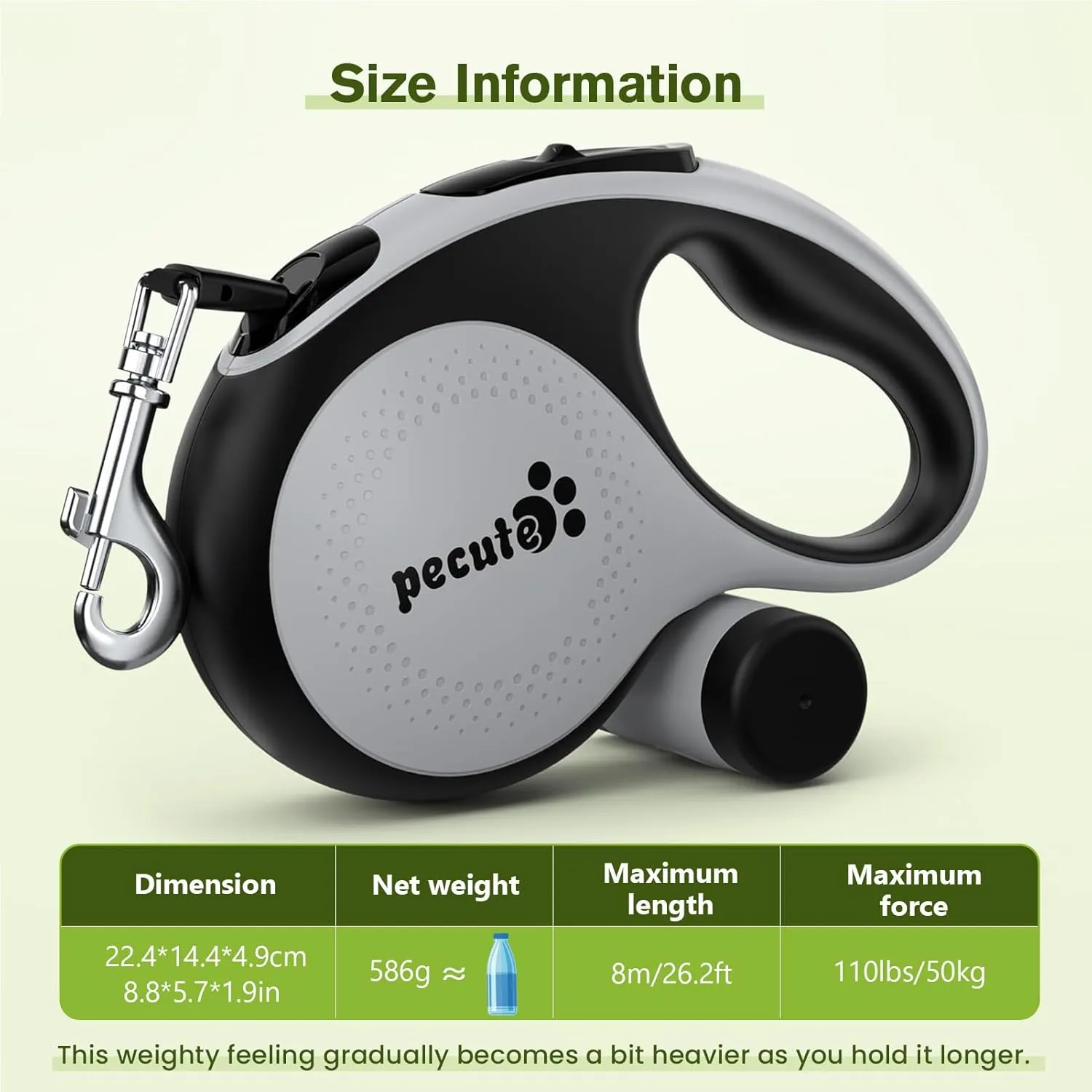 Pecute 26 ft Retractable Dog Leash, 360 Tangle-Free, Nylonup Leash, Heavy Duty Dog Leash with Anti-Slip Handle, Retractable Dog Leash Cord with Poop Bags Holder(Grey)