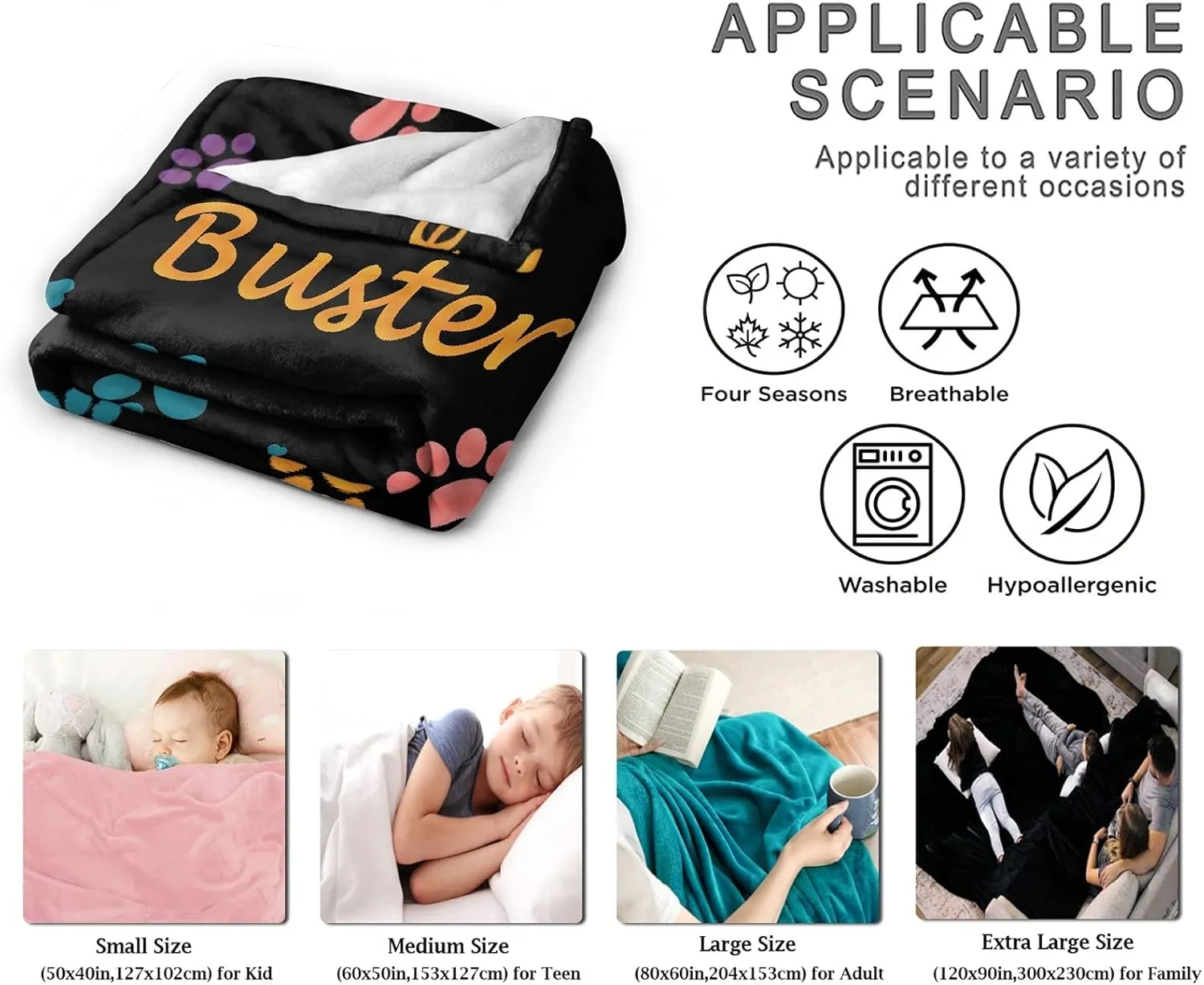 Personalized Blanket with Picture for Dog Paws,Custom Throw Blankets with Photos Collage, Soft Flannel Bed Blanket for Family Birthday Memorial Gifts 40"x30" for Pets