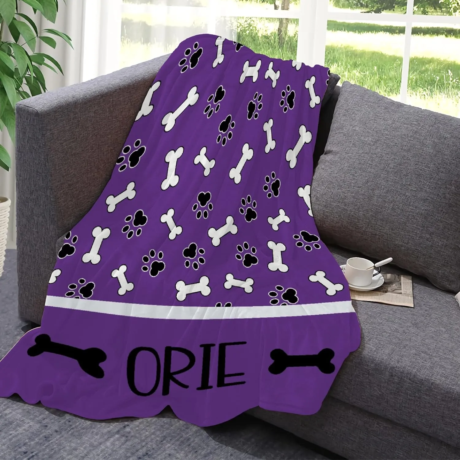 Personalized Photo Throw Blanket - Personalized Dog Blanket Paws Name and Bones for Kids/Adults/Family, Birthday Christmas Souvenir Gift 30"x40" for Toddlers Pets