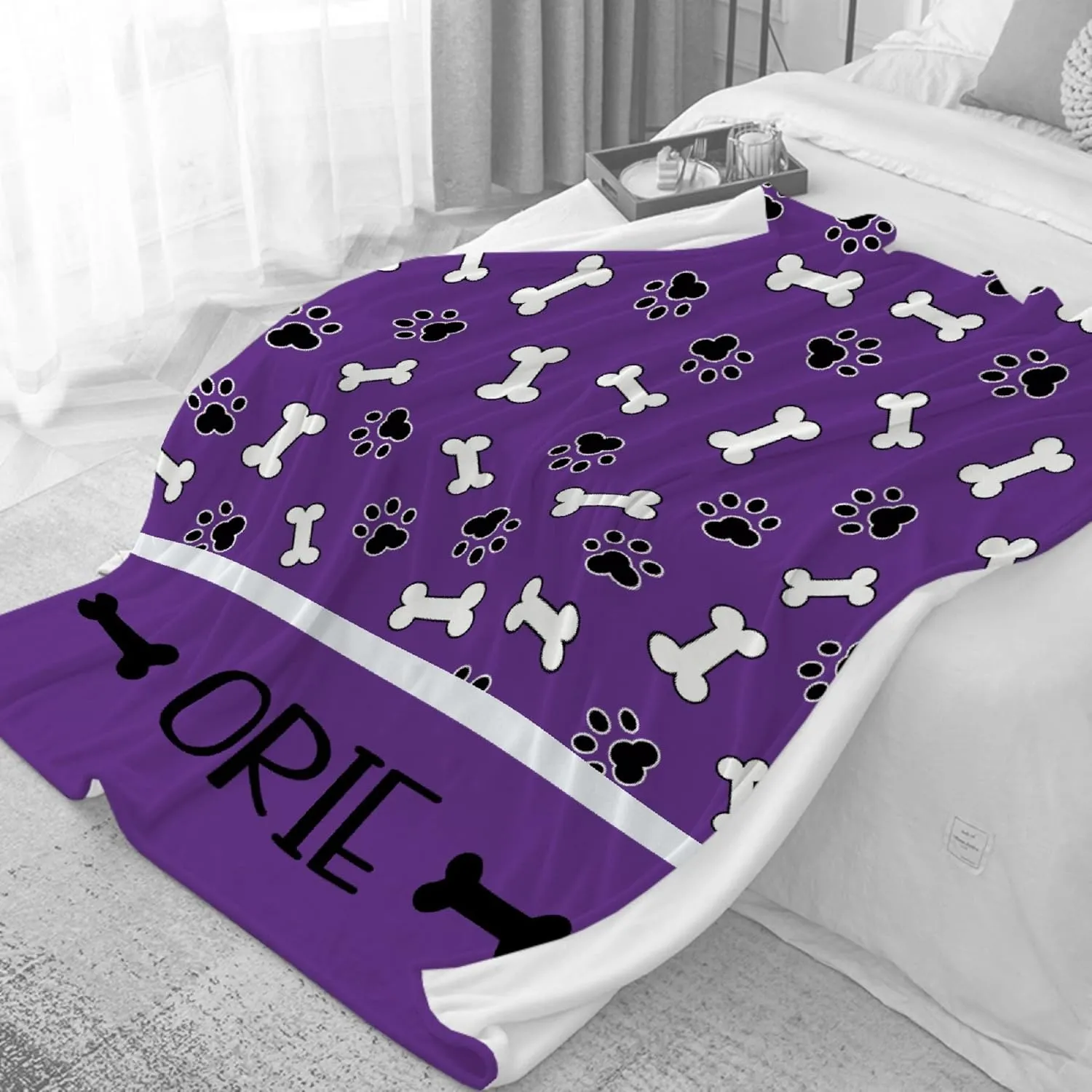 Personalized Photo Throw Blanket - Personalized Dog Blanket Paws Name and Bones for Kids/Adults/Family, Birthday Christmas Souvenir Gift 30"x40" for Toddlers Pets