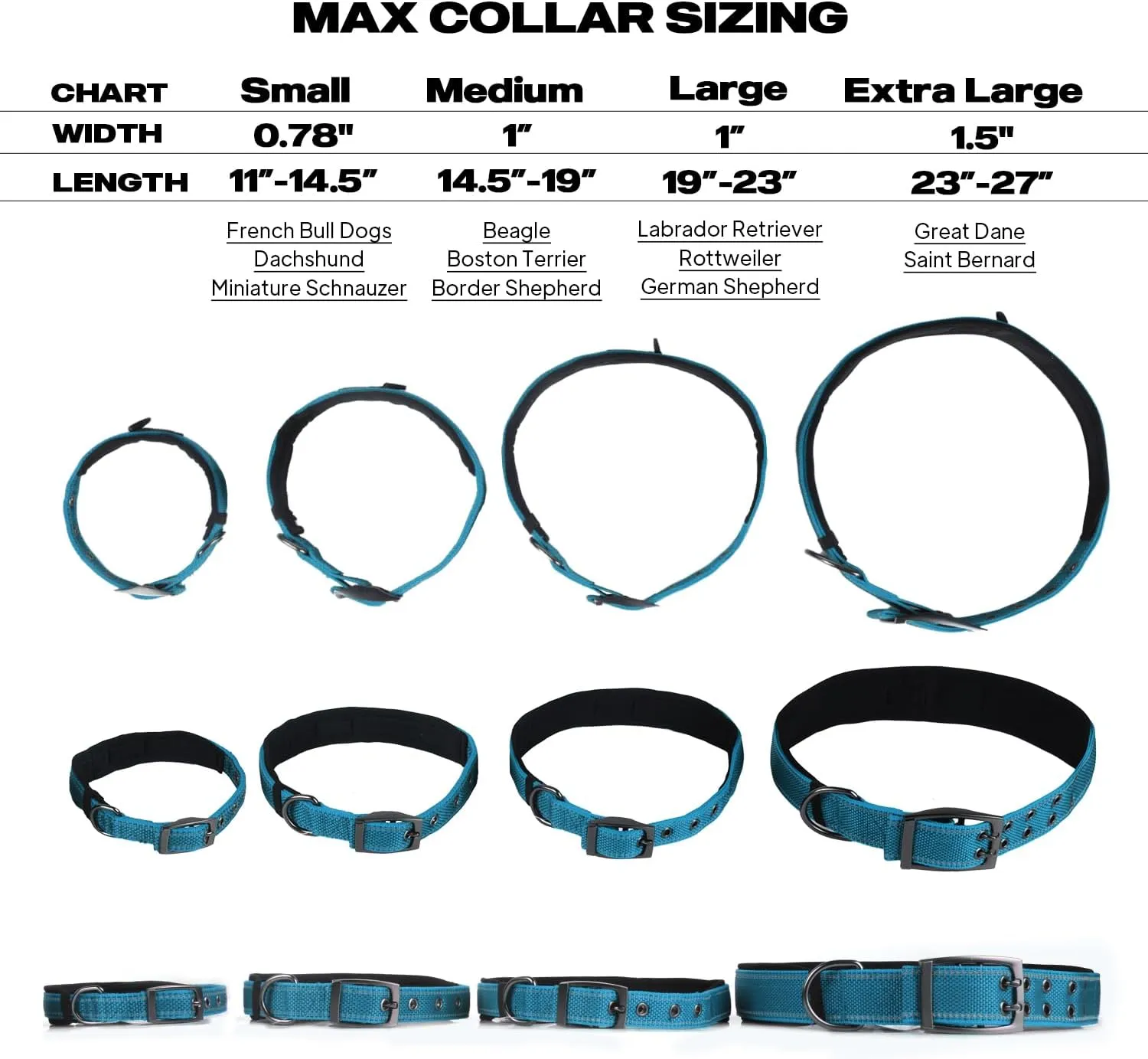 PetiFine Neoprene Padded Dog Collar, Heavy Duty Comfort Dog Collar with Durable Metal Buckle, Reflective Adjustable Belt Buckle Dog Collars for Small Medium Large Dogs(19''-23'', Blue