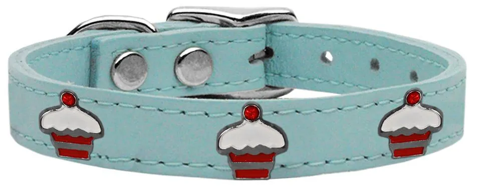Red Cupcake Widget Genuine Leather Dog Collar Baby Blue 20