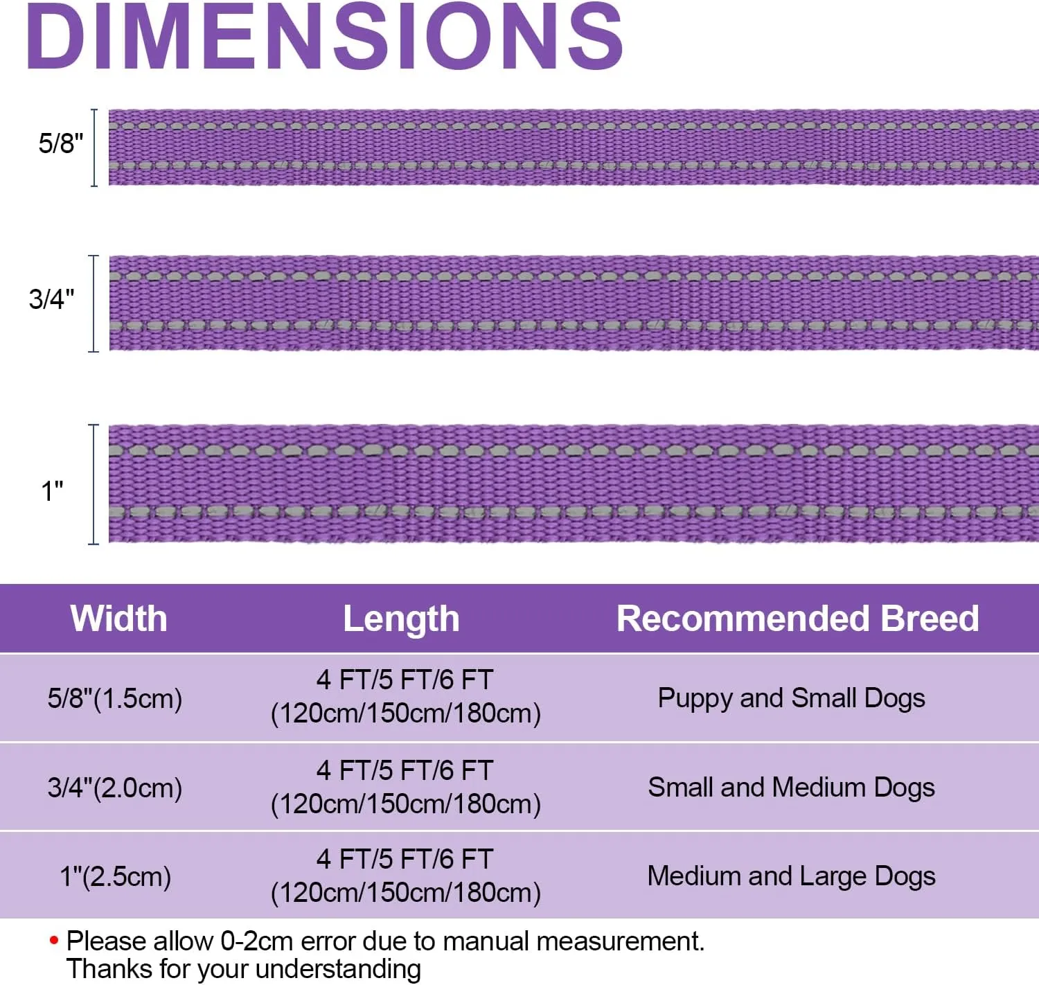 Reflective Nylon Dog Leash for Walking,Strong Dog Leash with Padded Handle for Puppy and Small Dogs,6 FT,Purple
