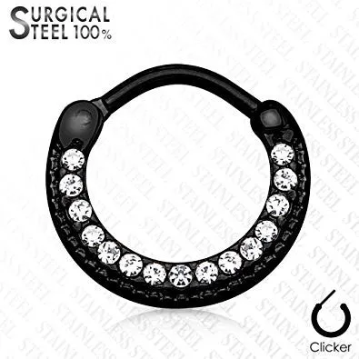 Round Top 316L Surgical Steel WildKlass Septum Clickers with Lined Crystals