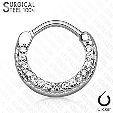 Round Top 316L Surgical Steel WildKlass Septum Clickers with Lined Crystals
