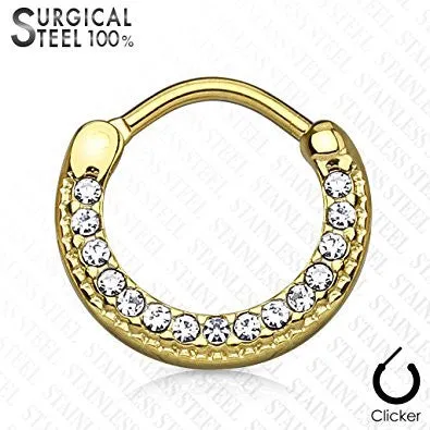 Round Top 316L Surgical Steel WildKlass Septum Clickers with Lined Crystals