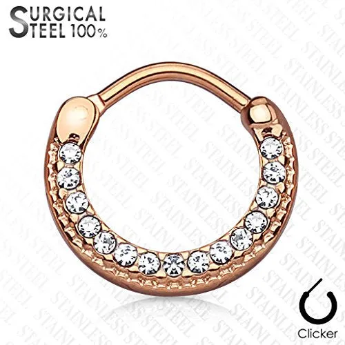 Round Top 316L Surgical Steel WildKlass Septum Clickers with Lined Crystals