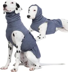 ROZKITCH Dog Compression Shirt Anxiety, Soft Fleece Pullover Pajamas, Pet Windproof Dog Noise Cancelling, Head and Neck Cover, Calming Jacket Blue 4XL