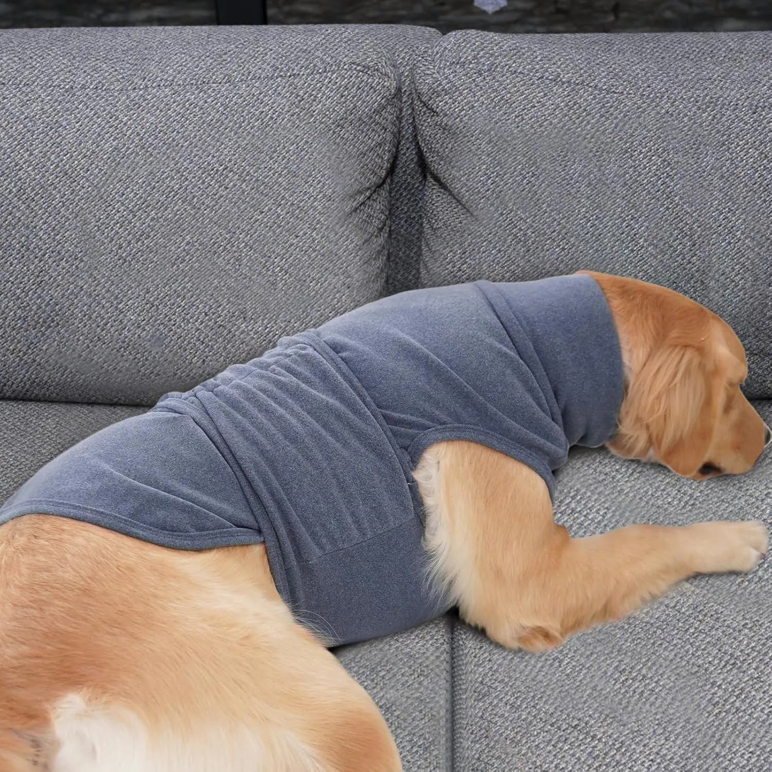 ROZKITCH Dog Compression Shirt Anxiety, Soft Fleece Pullover Pajamas, Pet Windproof Dog Noise Cancelling, Head and Neck Cover, Calming Jacket Blue 4XL