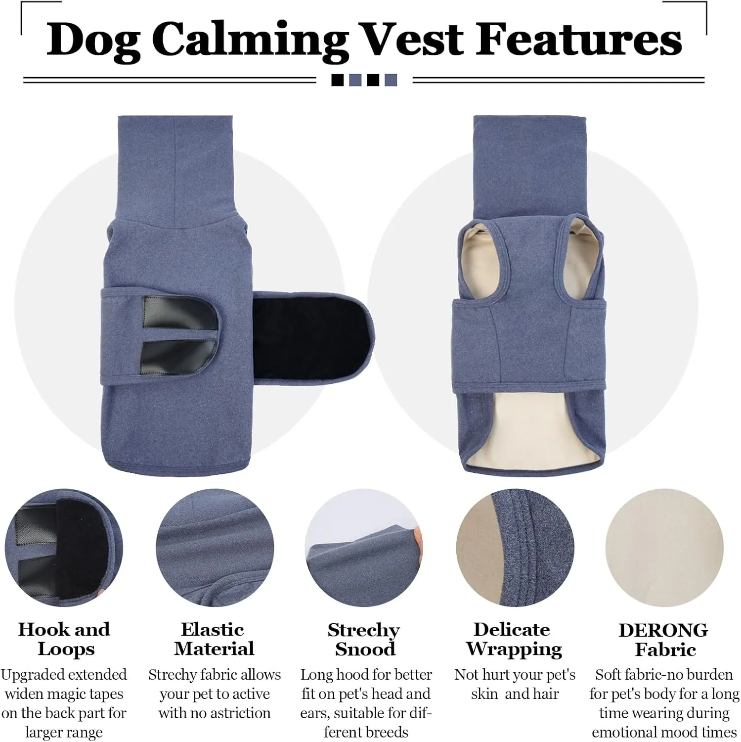 ROZKITCH Dog Compression Shirt Anxiety, Soft Fleece Pullover Pajamas, Pet Windproof Dog Noise Cancelling, Head and Neck Cover, Calming Jacket Blue 4XL