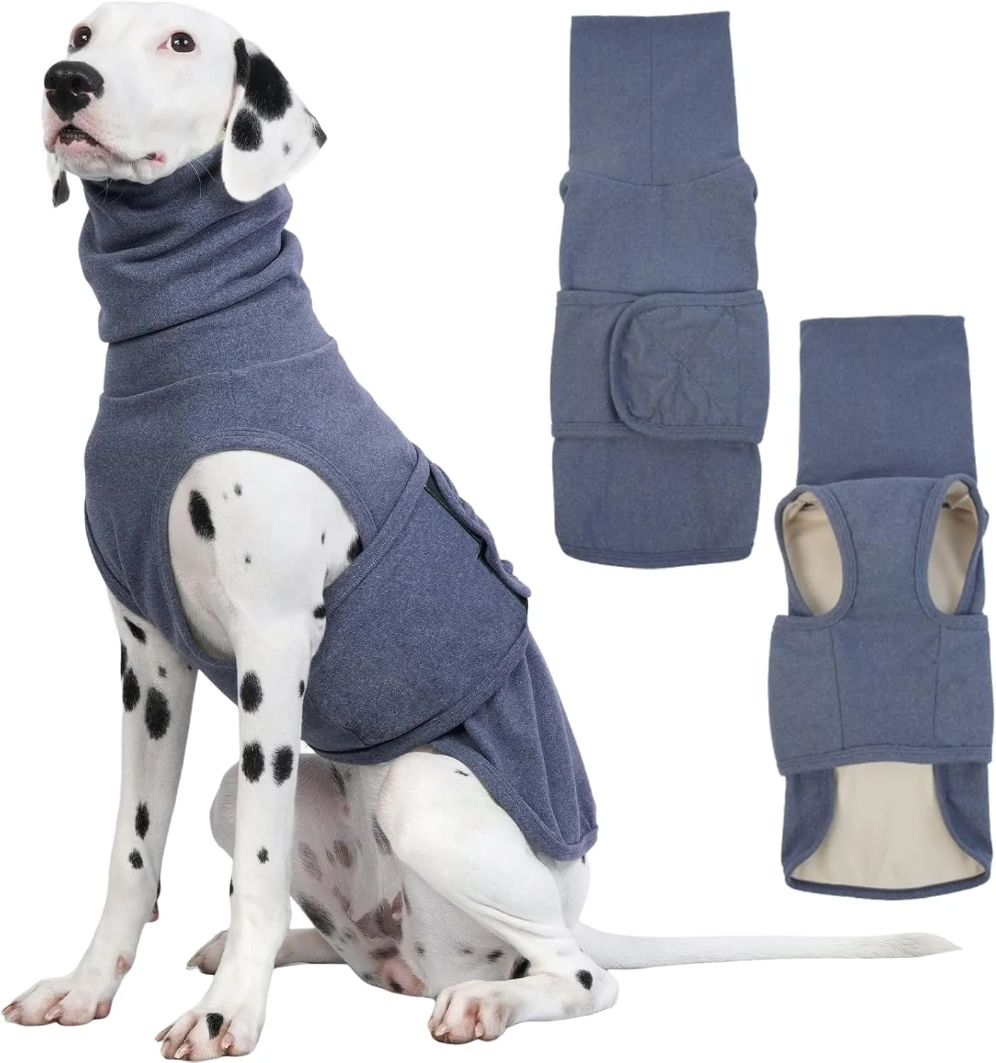 ROZKITCH Dog Compression Shirt Anxiety, Soft Fleece Pullover Pajamas, Pet Windproof Dog Noise Cancelling, Head and Neck Cover, Calming Jacket Blue 4XL