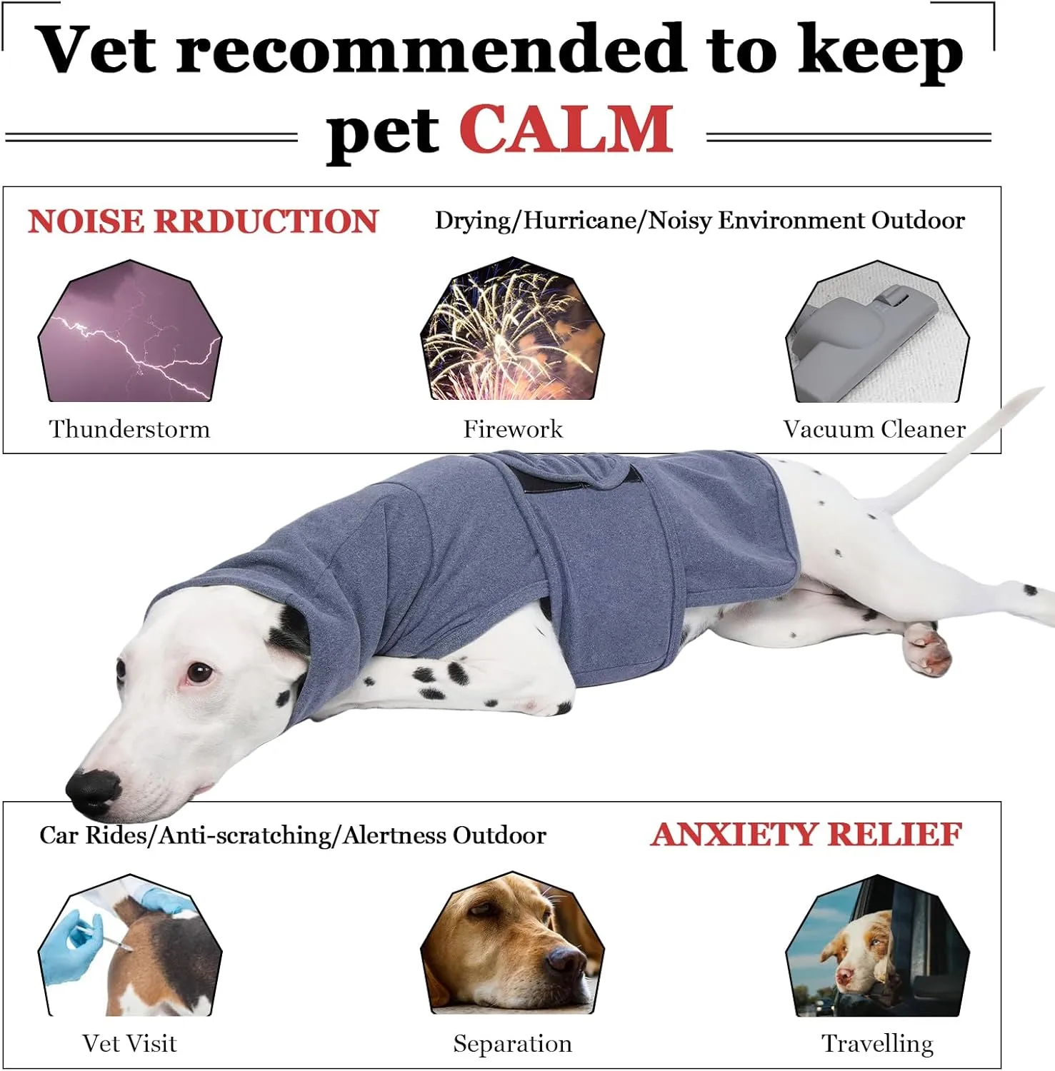 ROZKITCH Dog Compression Shirt Anxiety, Soft Fleece Pullover Pajamas, Pet Windproof Dog Noise Cancelling, Head and Neck Cover, Calming Jacket Blue 4XL