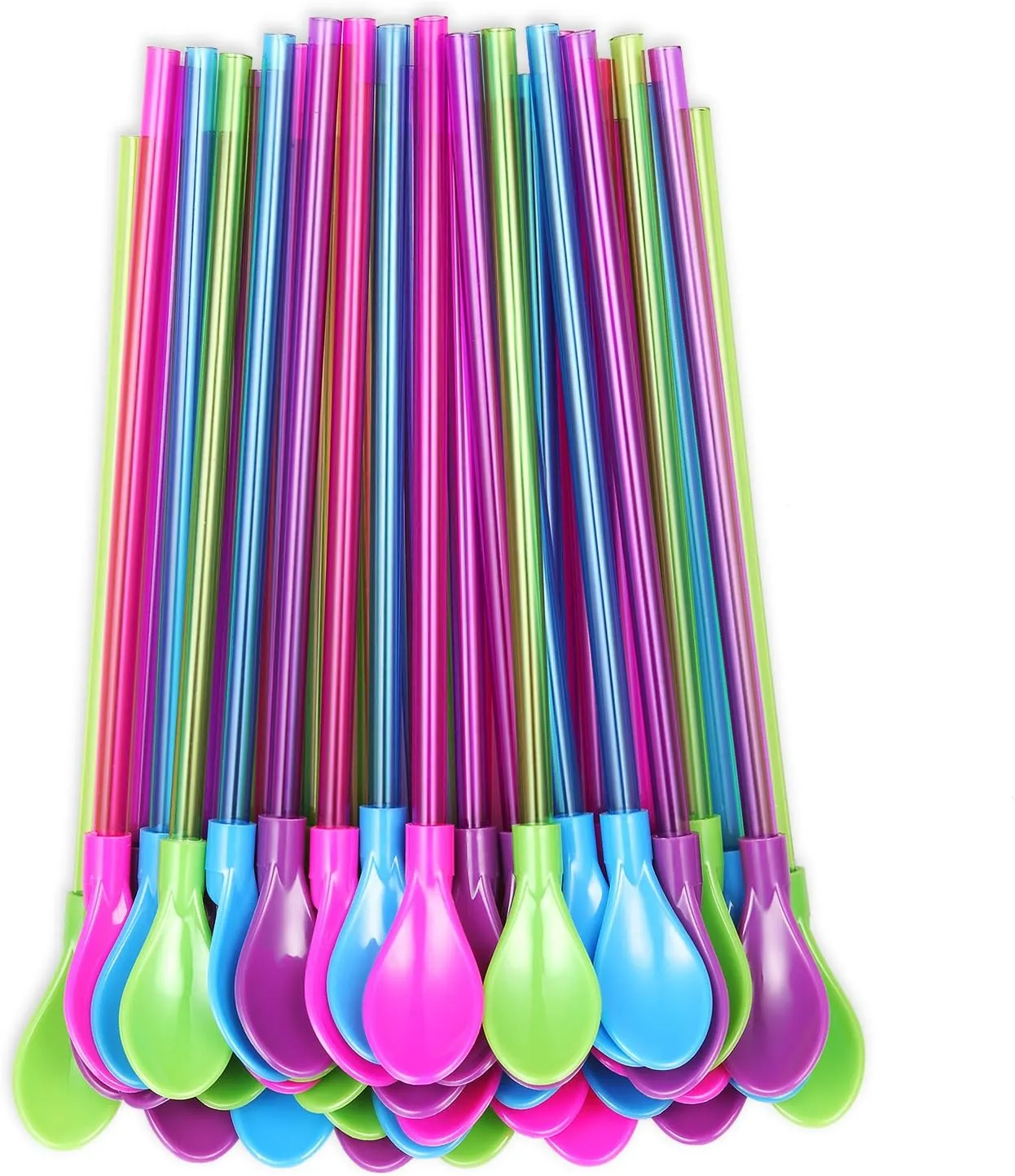Set of 40 hard plastic Spoon Straws 9 Inch detachable straws kitchen utensil stirring spoon coffee spoon (4 Color)