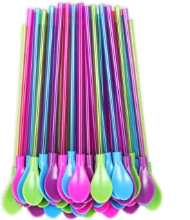 Set of 40 hard plastic Spoon Straws 9 Inch detachable straws kitchen utensil stirring spoon coffee spoon (4 Color)
