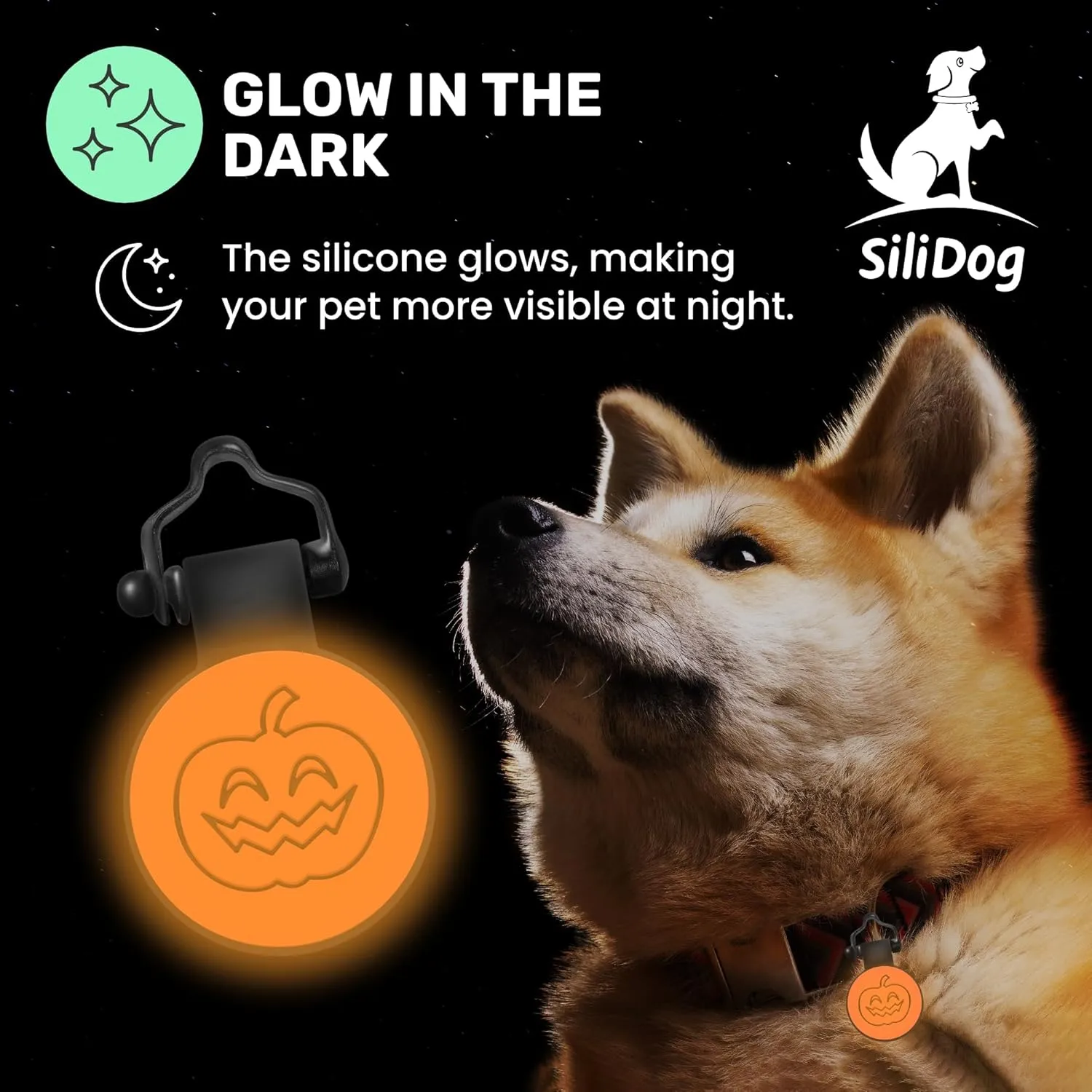 SiliDog - The Original Silicone Silent Dog Tag - Personalized Engraved Soundless Pet ID - As Seen On Shark Tank - Durable - Never Fades - Halloween - Orange