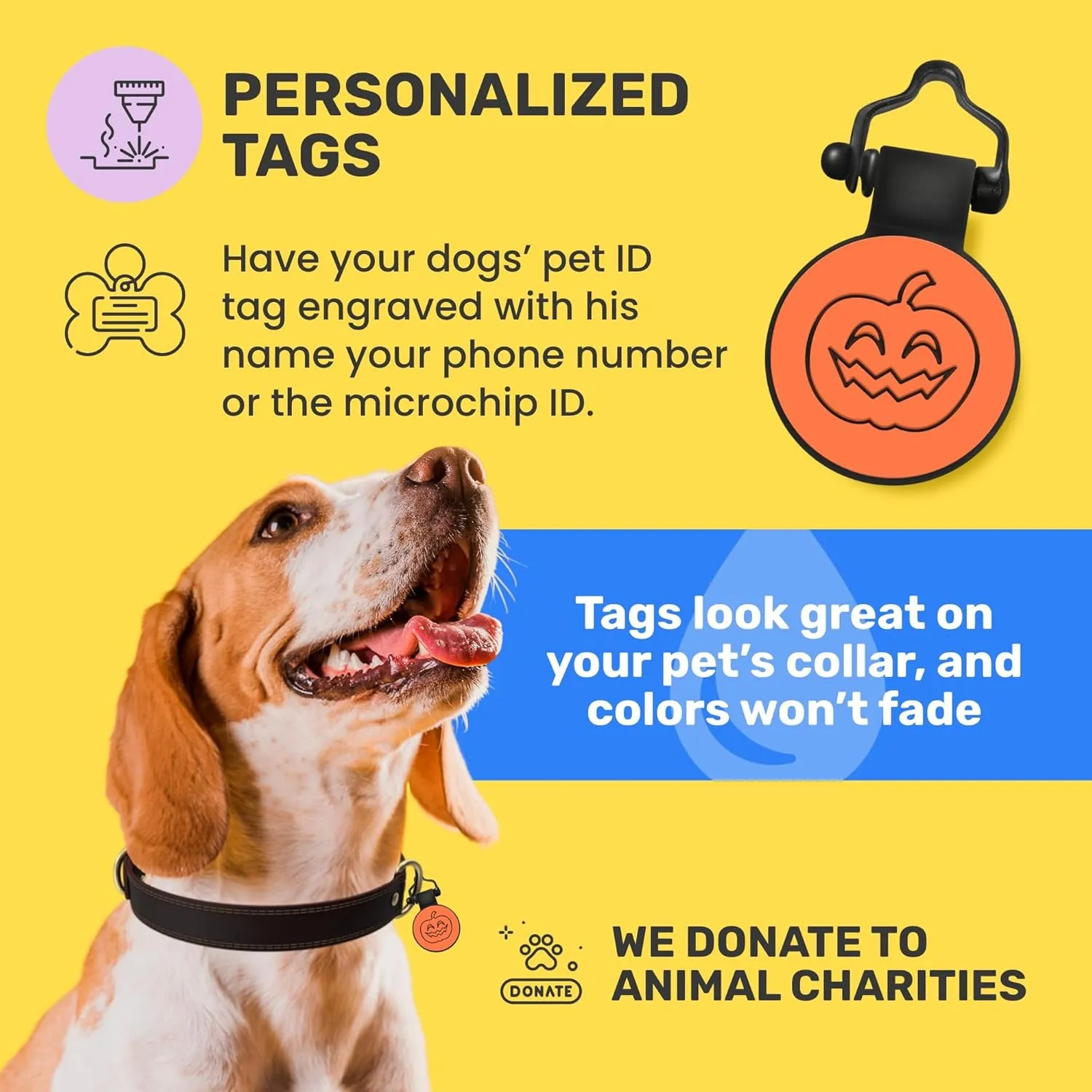 SiliDog - The Original Silicone Silent Dog Tag - Personalized Engraved Soundless Pet ID - As Seen On Shark Tank - Durable - Never Fades - Halloween - Orange
