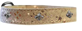 Silver Fleur De Lis Widget Dragon Skin Genuine Leather Dog Collar Golden Size 24