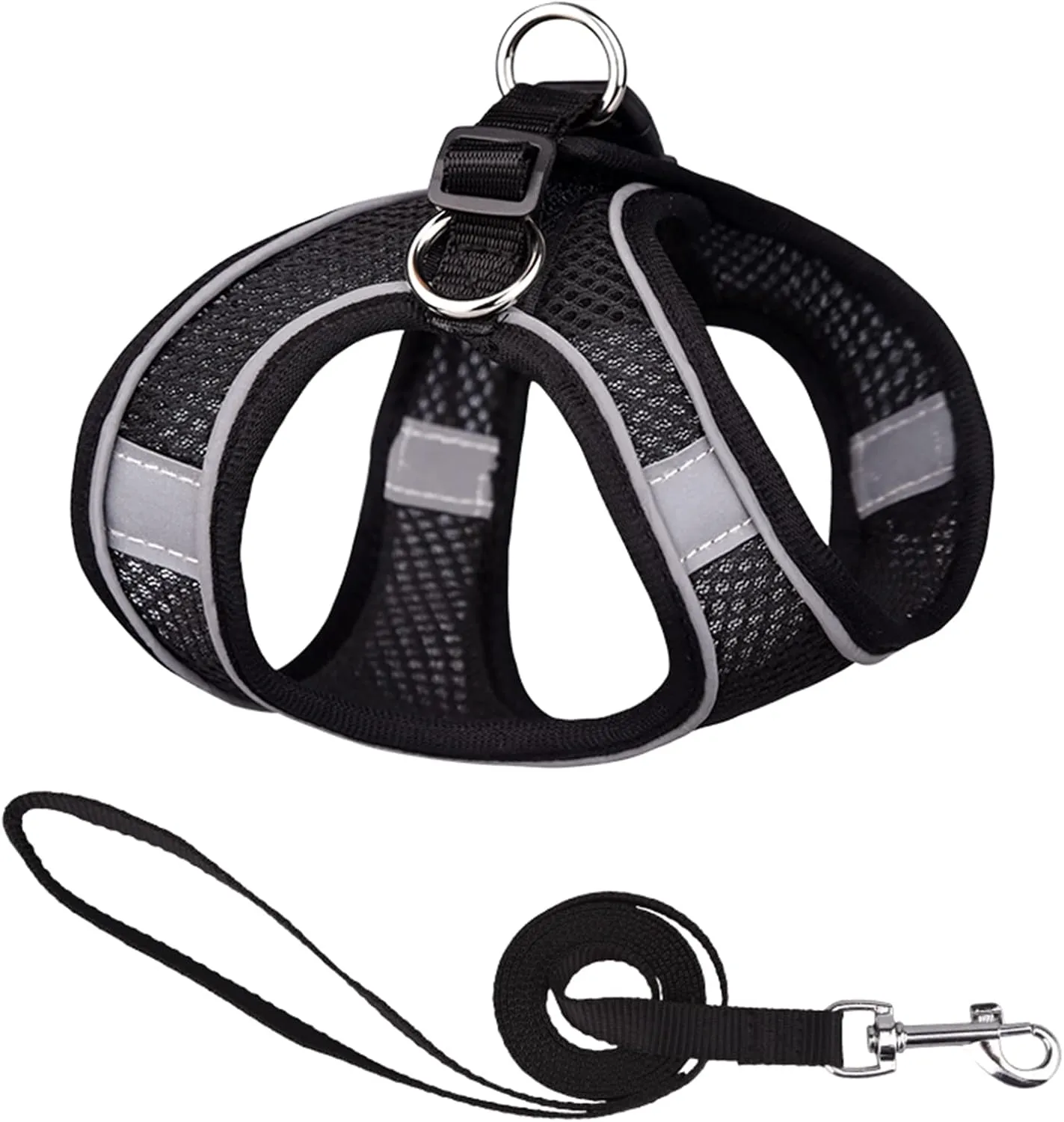Soft Small Dog Harness and Leash Set Mesh Puppy Harnesses Leash Easy Walk Dog Harness Vest Adjustable Reflective No Pull Dog Harnesses for Small Dogs Cats (Black,S)