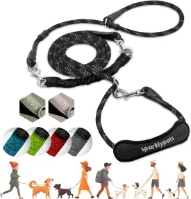 SparklyPets Multifunctional Bungee Hands Free Leash with Detachable Slip Lead  Crossbody & Waist Leash for Dog Walking, Medium & Large Breeds (Black)