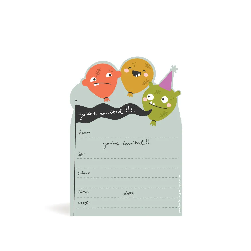 Stationery party invitations (10 pack) - Balloon Monsters In Party Hats