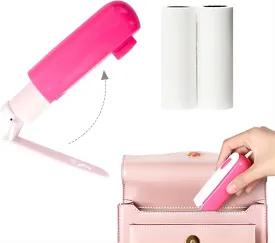 Travel Size Mini Lint Roller for Pet Hair, Refillable Foldable Lint Tape Roller, Portable Sticky Roller with Extra Refills, Dust Remover for Clothes Pink 90 Sheets Purse Essentials