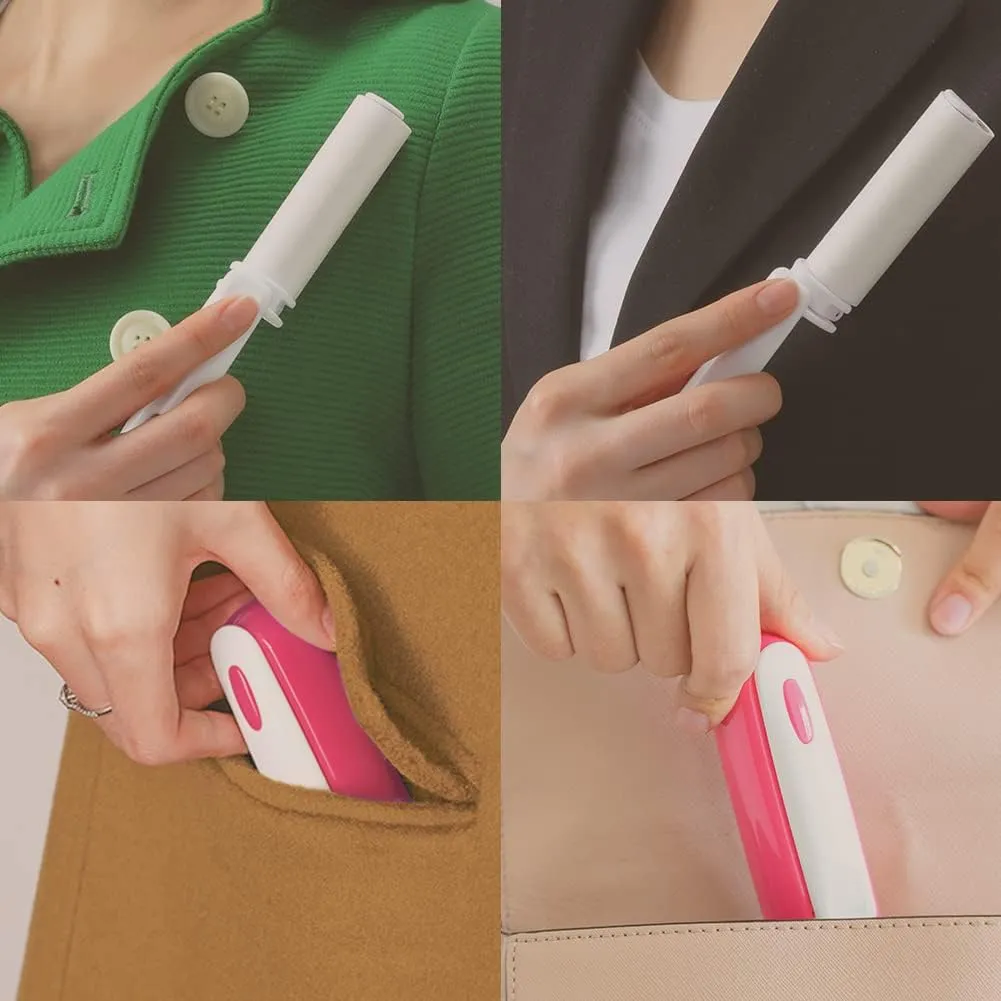 Travel Size Mini Lint Roller for Pet Hair, Refillable Foldable Lint Tape Roller, Portable Sticky Roller with Extra Refills, Dust Remover for Clothes Pink 90 Sheets Purse Essentials