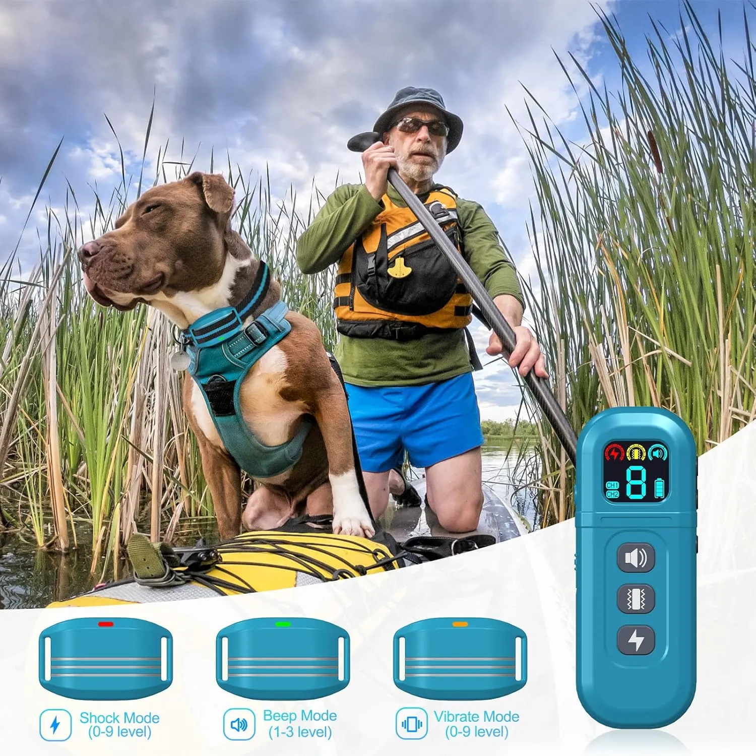 Ultra-Small Dog Shock Collar for 5-15 Pound Small Dogs - 1900Ft Range, Dog Training Collar With Remote Control,3 Training Modes Beep,Vibration,Safe Shock, Waterproof Rechargeable E-Collar (Blue-B-002)