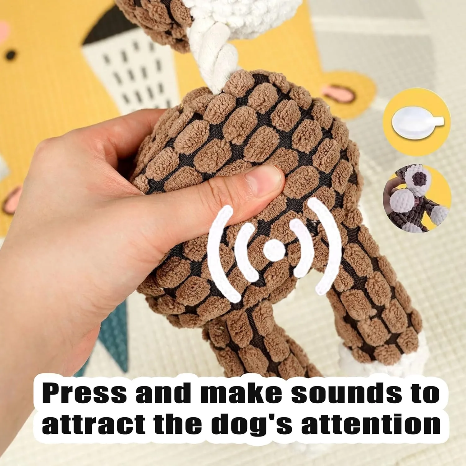 Vianys Bite Buddy, Indestructible Dog Chew Toy with Squeak, Soft Plush, Recommended for Medium Dogs, Aggressive Chewers