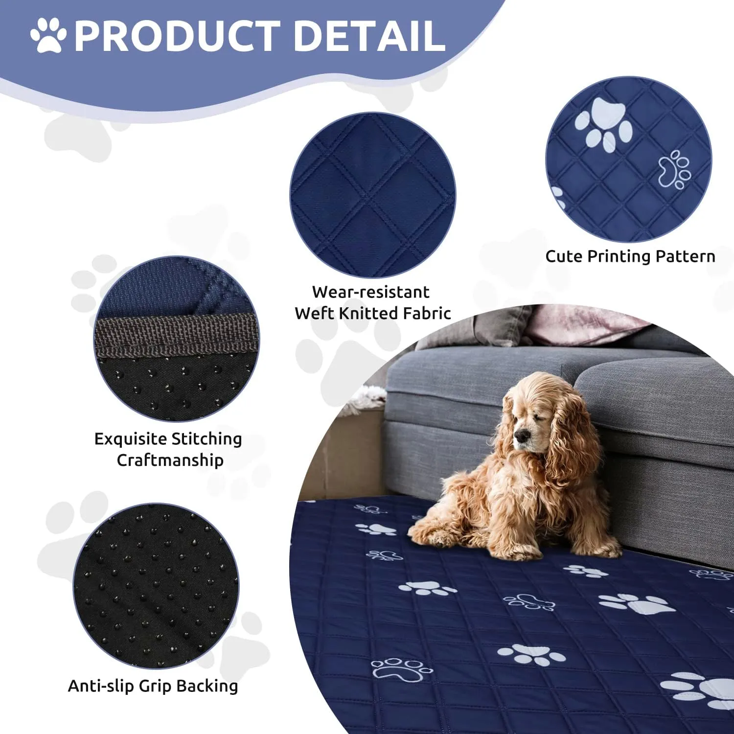 Washable Pee Pads for Dogs 2 Pack,36''*48'' Reusable Puppy Pads Pet Training Pads with Great Absorbent,Leakproof Fabric and Non Slip Backing for Potty,Crate,Whelping,Floor,Playpen,Sofa,Car