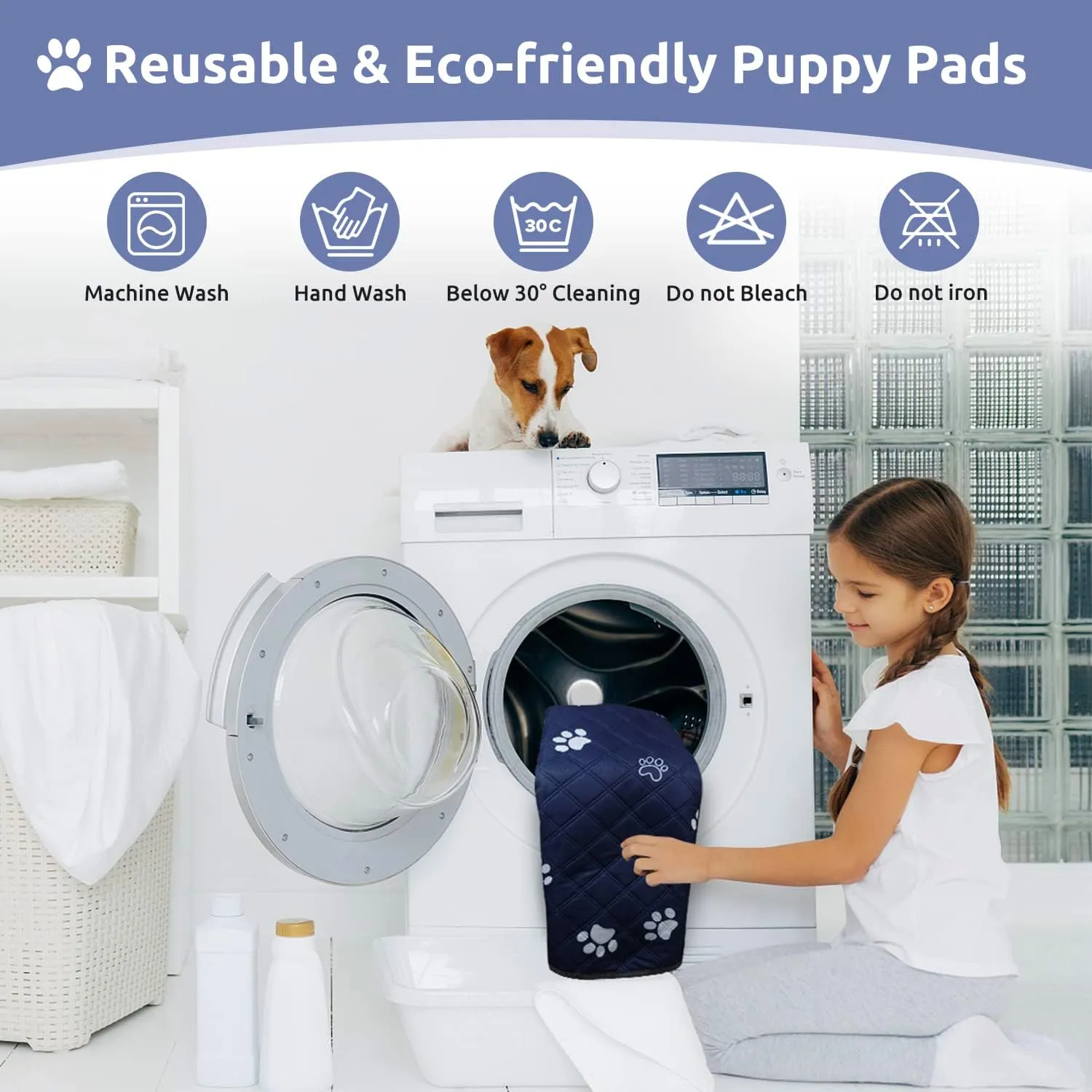 Washable Pee Pads for Dogs 2 Pack,36''*48'' Reusable Puppy Pads Pet Training Pads with Great Absorbent,Leakproof Fabric and Non Slip Backing for Potty,Crate,Whelping,Floor,Playpen,Sofa,Car