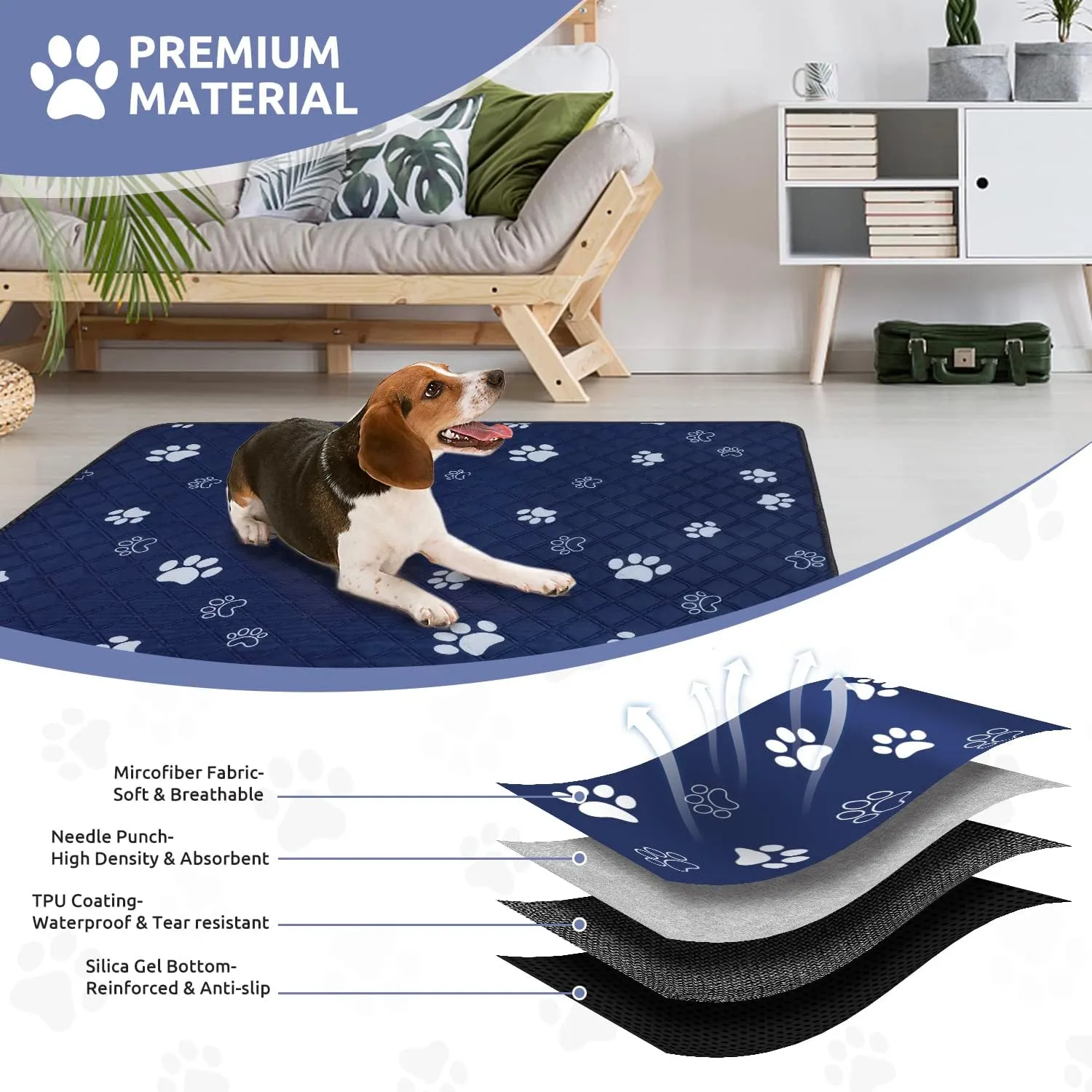 Washable Pee Pads for Dogs 2 Pack,36''*48'' Reusable Puppy Pads Pet Training Pads with Great Absorbent,Leakproof Fabric and Non Slip Backing for Potty,Crate,Whelping,Floor,Playpen,Sofa,Car