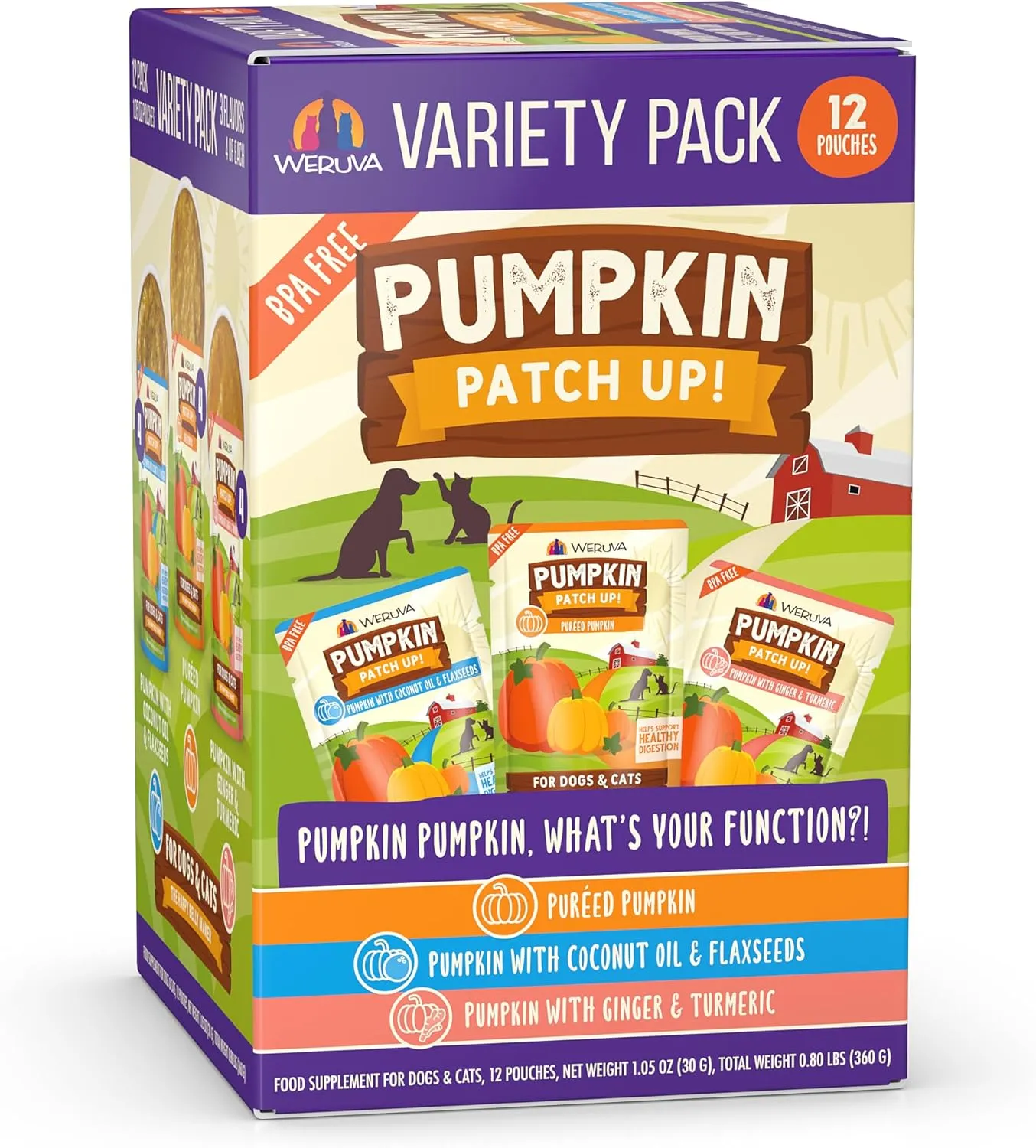 Weruva Pumpkin Patch Up! Pumpkin Pumpkin, What's Your Function Variety Pack for Dogs & Cats, 1.05oz Pouch (Pack of 12)