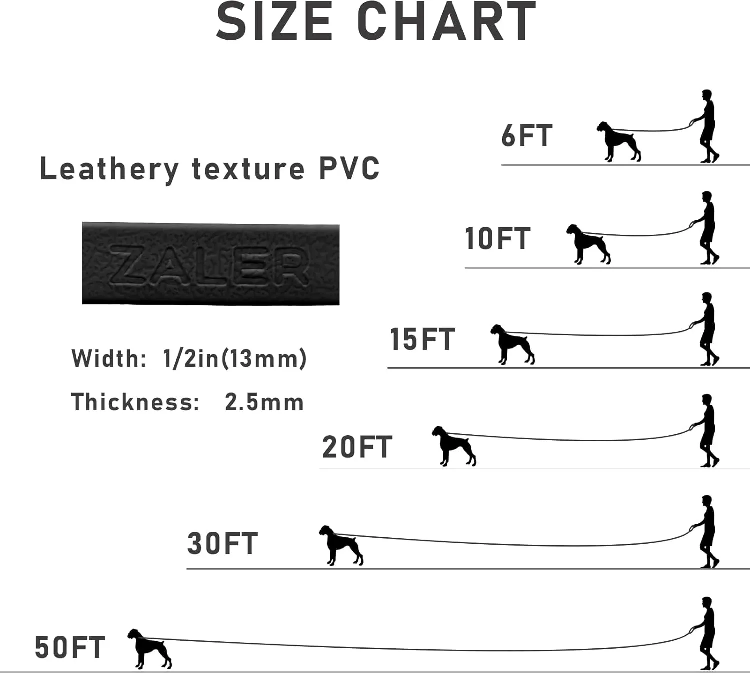 ZALER Long Dog Leash Waterproof Training Leashes 50ft 30ft 20ft 15ft 10ft 6ft, Odor Proof Recall Long Line Lead with Aviation Aluminum Carabiner Clip for Small, Medium, Large Dogs (10FT, Black)