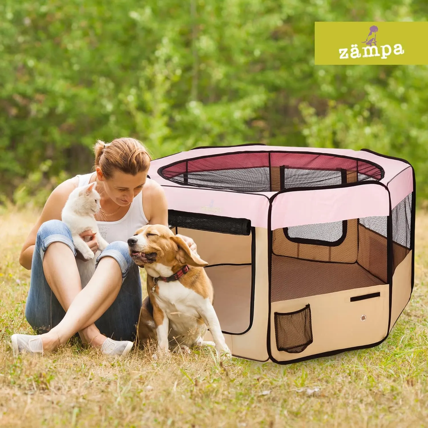 Zampa Dog Playpen Extra Large 80"x80"x36" Pop Up Portable Playpen for Dogs and Cat, Foldable | Indoor/Outdoor Pen & Travel Pet Carrier   Carrying Case.