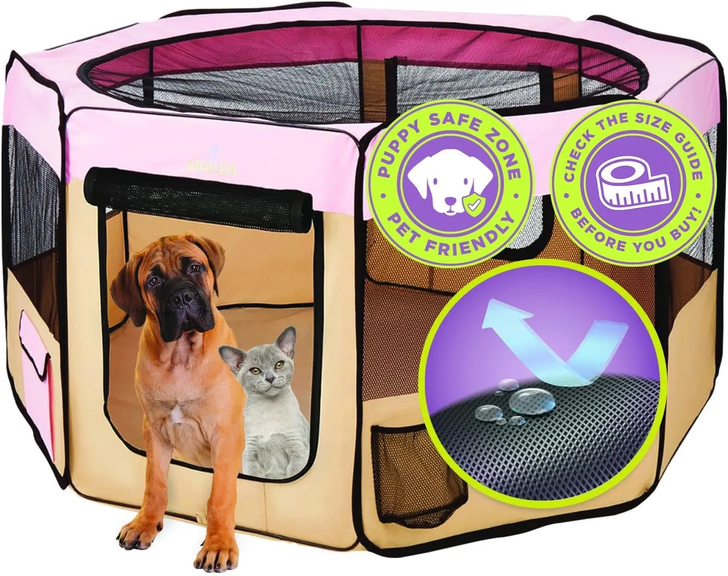 Zampa Dog Playpen Extra Large 80"x80"x36" Pop Up Portable Playpen for Dogs and Cat, Foldable | Indoor/Outdoor Pen & Travel Pet Carrier   Carrying Case.